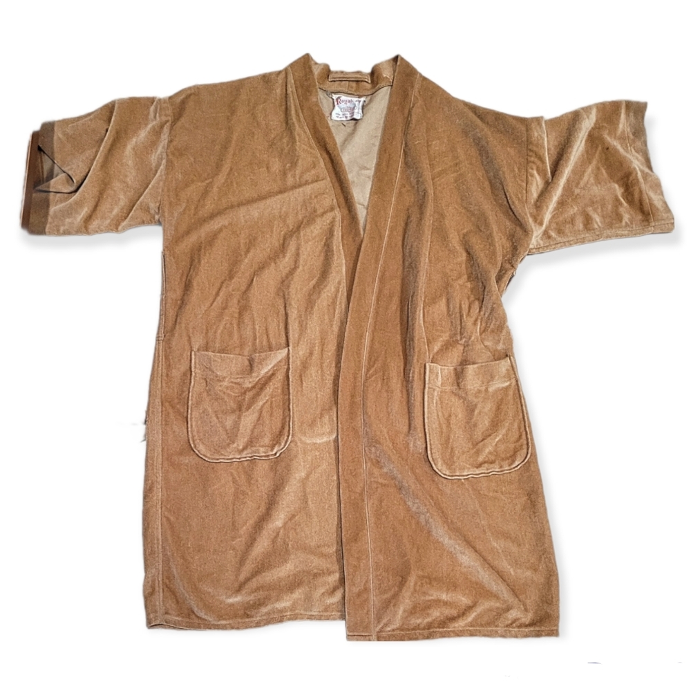 Vintage Velvet Mens Gold Brown Robe Royalcama Roytex Belted One Size Arnel